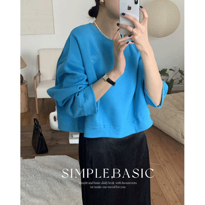 루어스룸 다이노 루즈핏 가을 간절기 라운드넥 긴팔 여자 세미 크롭 맨투맨 티셔츠