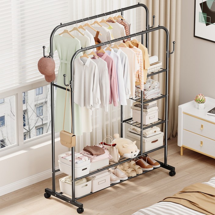 Kipnos 행거 이동식행거 스탠드 옷걸이행거 이동식 튼튼한행거 스탠드행거 철제 다용도, 블랙