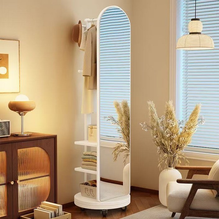 다용도 전신거울 옷걸이행거 1단 이동식 회전형 수납 행거 스탠드 옷걸이 시스템 행거