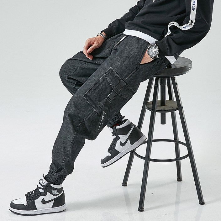 카우보이 바지 남성 패션 스포츠 캐주얼 바지 조수 브랜드 느슨한 크기 남성 봄과 가을 바지 남성 머리카락