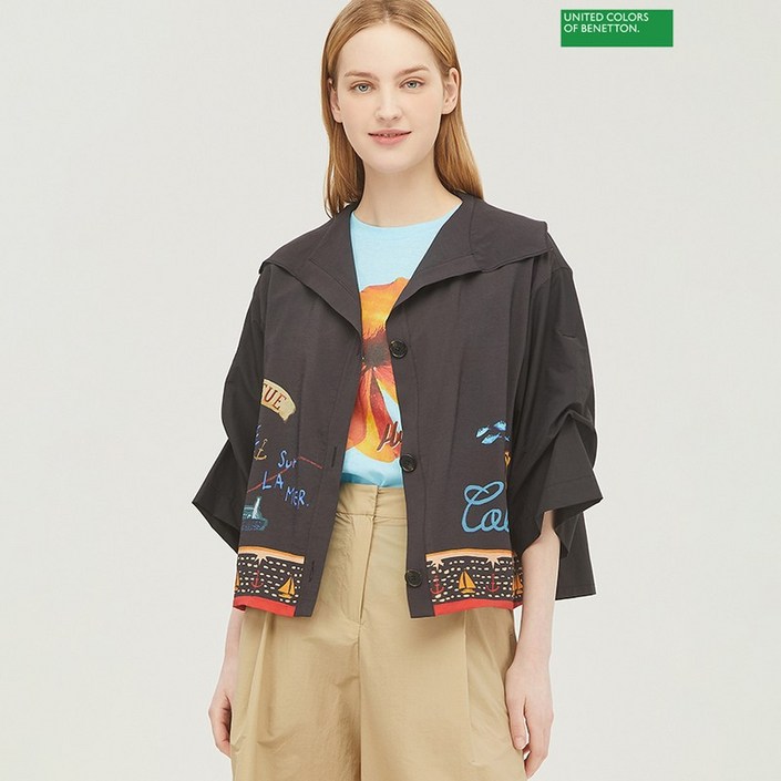 베네통 아울렛 와이드 카라 블라우스 BABLB7531 434593