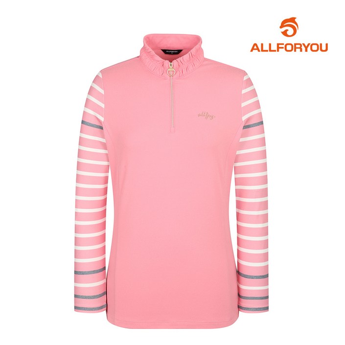 올포유 여성 스트라이프 포인트 반집업 티셔츠 AWTHL9361403