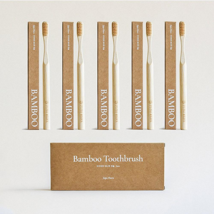 JIGUHARA 대나무 칫솔 베이지, 1개, 5개입
