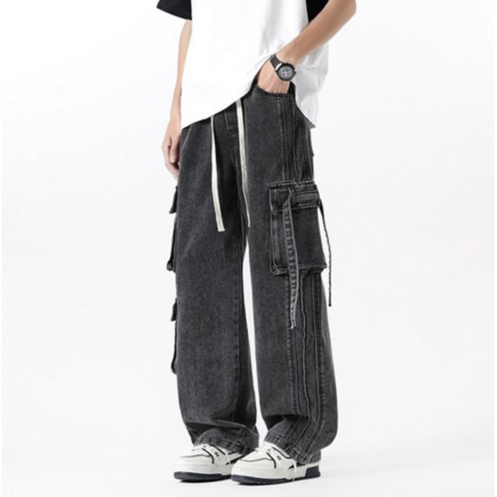BDICOOL 남성 카고 데님 팬츠 청바지 세미 와이드 스판 밴딩 G819