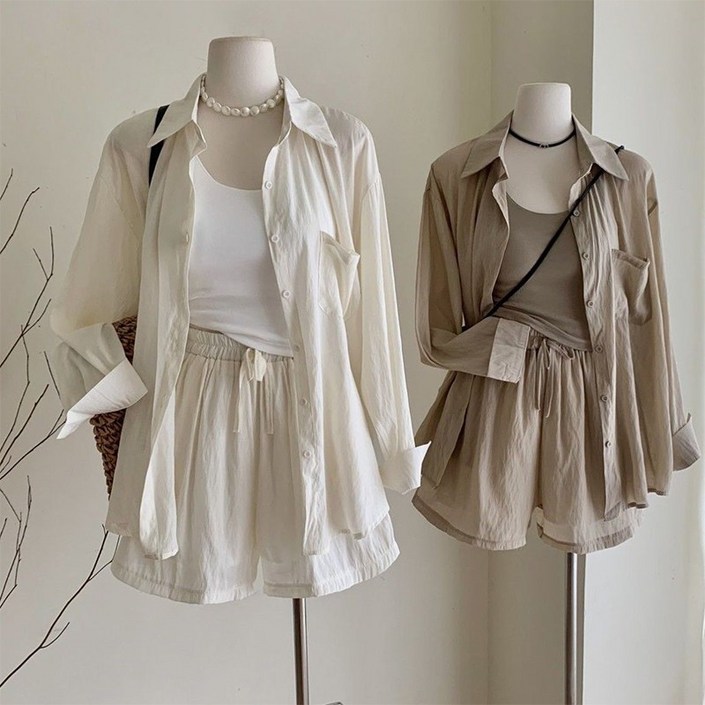 RCLET 여성 반바지세트 얇은 자외선차단셔츠나시반바지 3종세트 여름세트 캐주얼세트 데일리룩