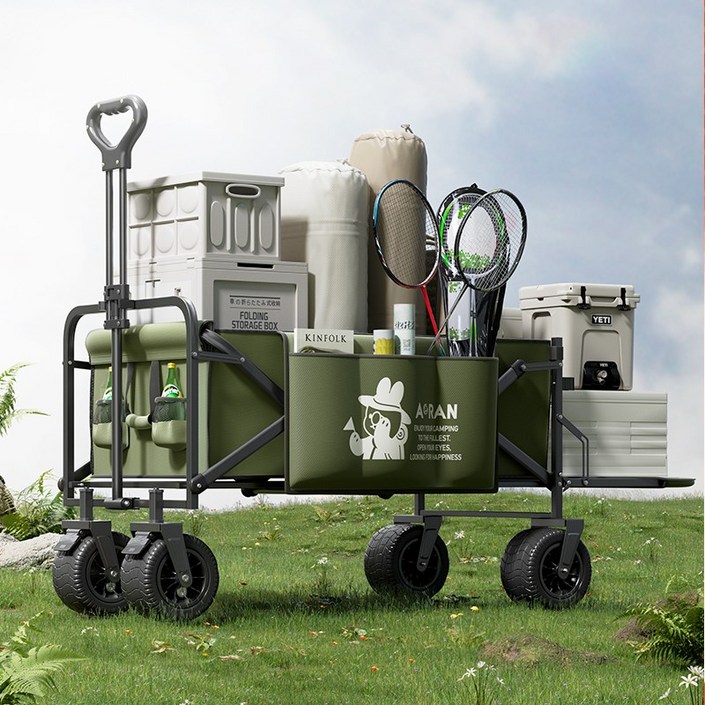 AORAN 캠핑 웨건 뒷문사이드백 큰 바퀴 큰 사이즈, 1개, 국방색