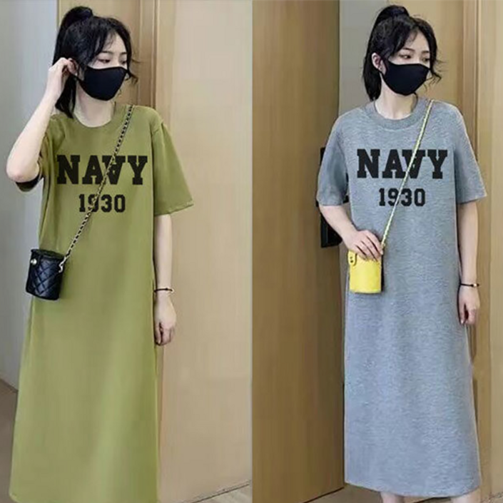 여성 반팔티 오버핏 롱티셔츠 반팔 미디원피스 2P 뉴타임즈 0123YD02M