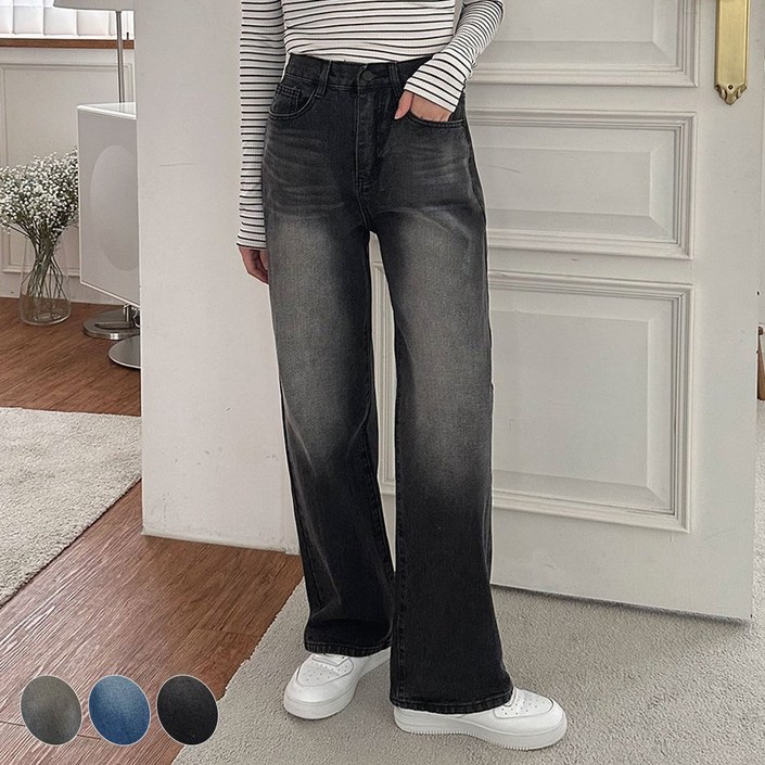 오버나인 여성용  숏미들롱 3XL  3단기장 반밴딩 와이드 청바지