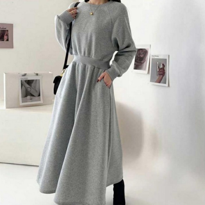 면원피스 롱원피스 허리 코디 밴딩 면 롱 간절기 원피스 긴팔 쭈리 여자