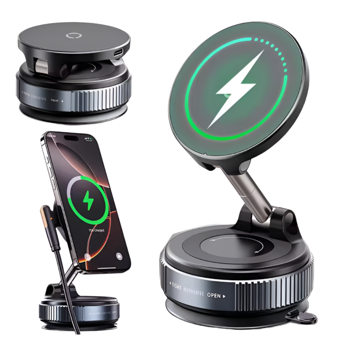 카로로 흡착식 고속 무선충전 맥세이프 차량용 핸드폰 거치대, 블랙