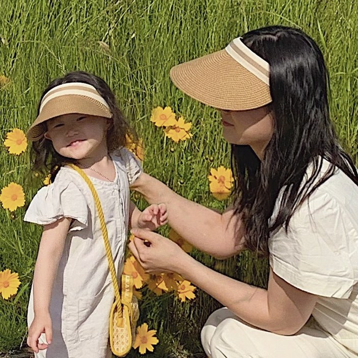 미미샵 썬캡 아동 성인 엄마랑 아이랑 6컬러 미미샵헤어밴드증정 선캡 커플 모자 바캉스 밀짚 여름모자 자외선차단 여성 비치 라탄 라피아