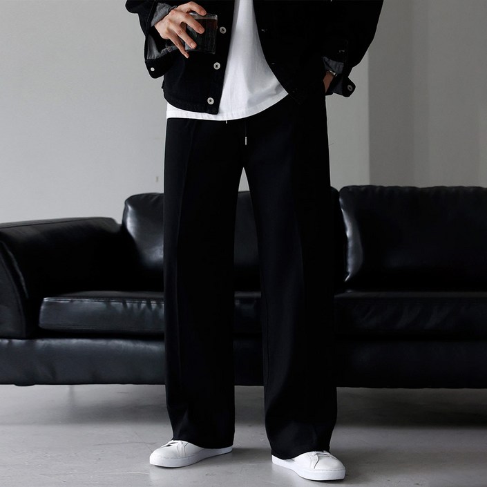 베이직바이블 남자 와이드팬츠 투턱 슬랙스 바지 남성 정장바지 밴딩 세미와이드