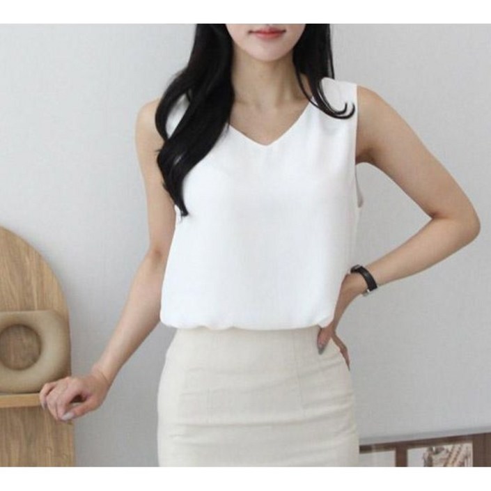 비침없는 브이넥 나시 슬리브리스 민소매블라우스 5588