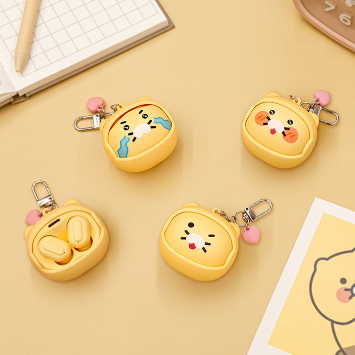 카카오프렌즈 페이스 무빙 무선 이어폰 표정부자 춘식이 커널형 이어버드 블루투스 키링 이어폰