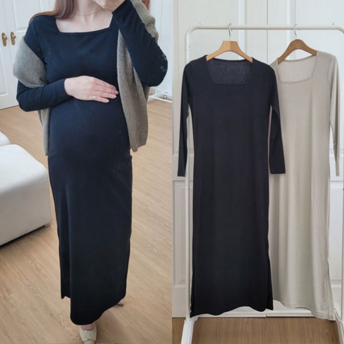 스퀘어넥 주수 만삭촬영 원피스 임부복 임부원피스 임산부드레스