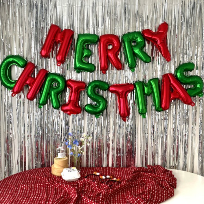 당일발송 메리 크리스마스 파티 장식 가랜드 홈파티 세트 성탄절 파티, 크리스마스 풍선레드그린