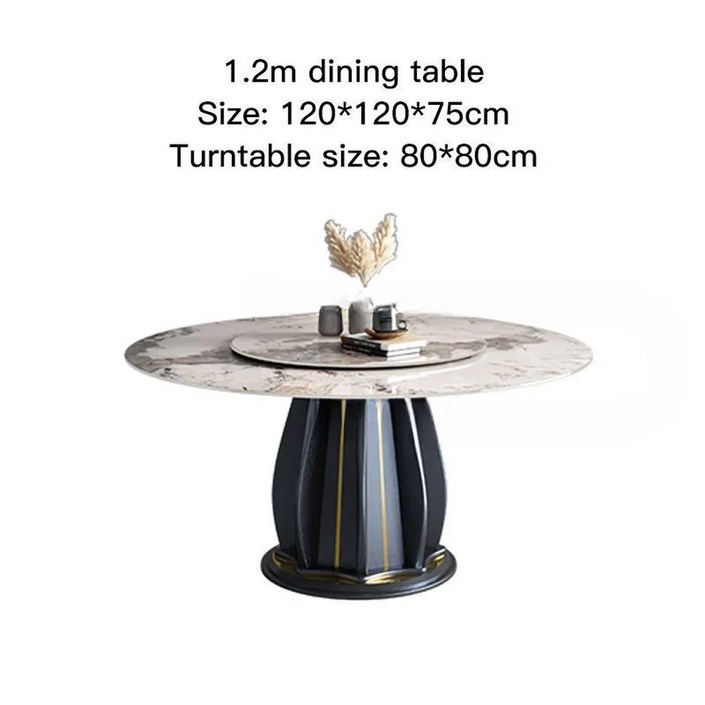 턴테이블이있는 현대적인 미니멀리스트 라이트 럭셔리 라운드 테이블 북유럽 하이 엔드 슬래브 식탁과 의자 조합