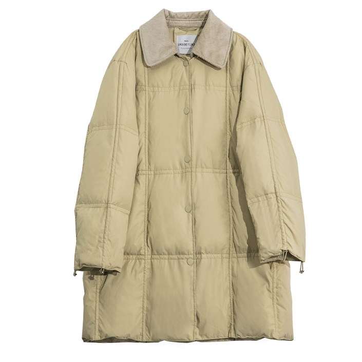 레트로90흰 오리 다운 라이트 옷깃 기질 다운 재킷 여성 겨울2021중반 긴 따뜻한 코트 작은 남자