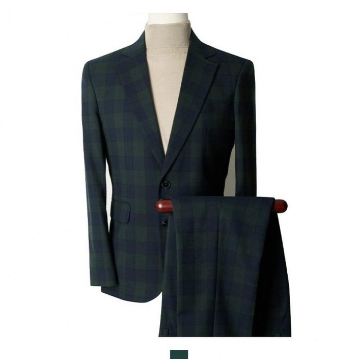 카키체크 울모직 남자세미정장