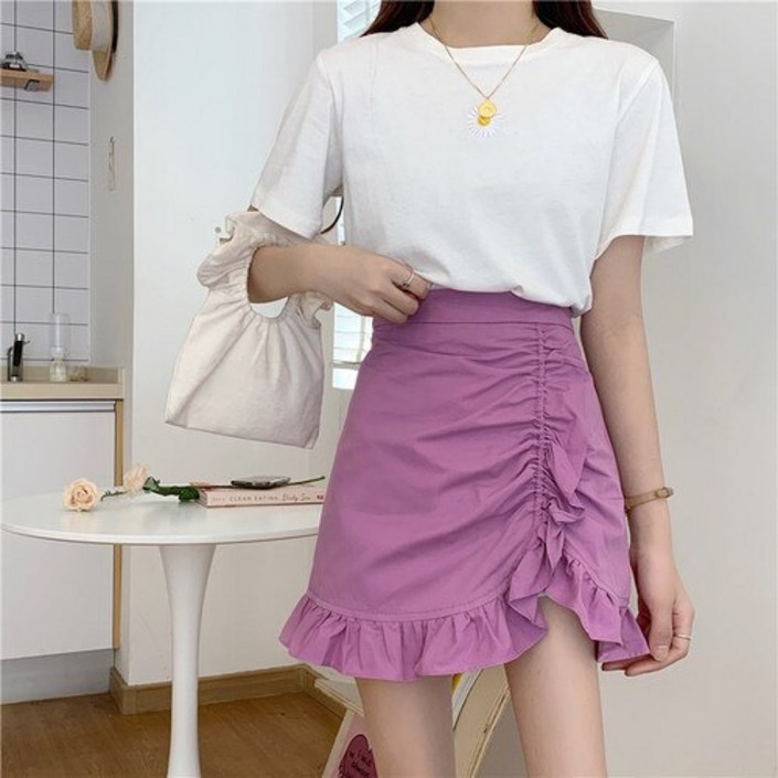 블루레이크 플리츠 주름 치마 스커트 미니 프릴 러플 흰색 연꽃 잎 여름 PLEATED SKIRT