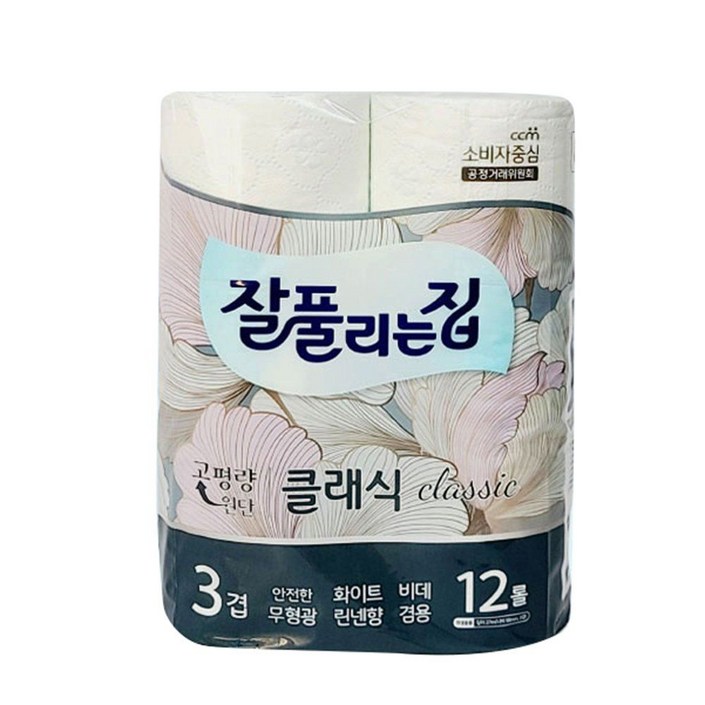 잘풀리는집 3겹 휴지 토톰 비데겸용 롤 화장지 12롤, 27m, 12개입, 1개