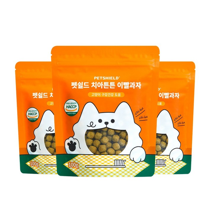 펫쉴드 고양이 덴탈 치아튼튼 이빨과자 치석 입냄새 제거, 3개, 100g