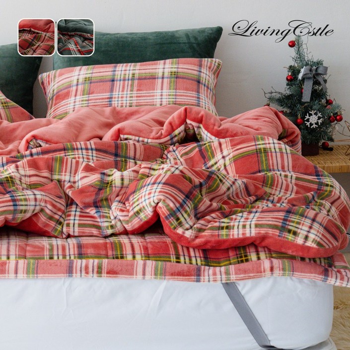 국산 리빙캐슬 타탄체크 3mm 밀크극세사 차렵이불