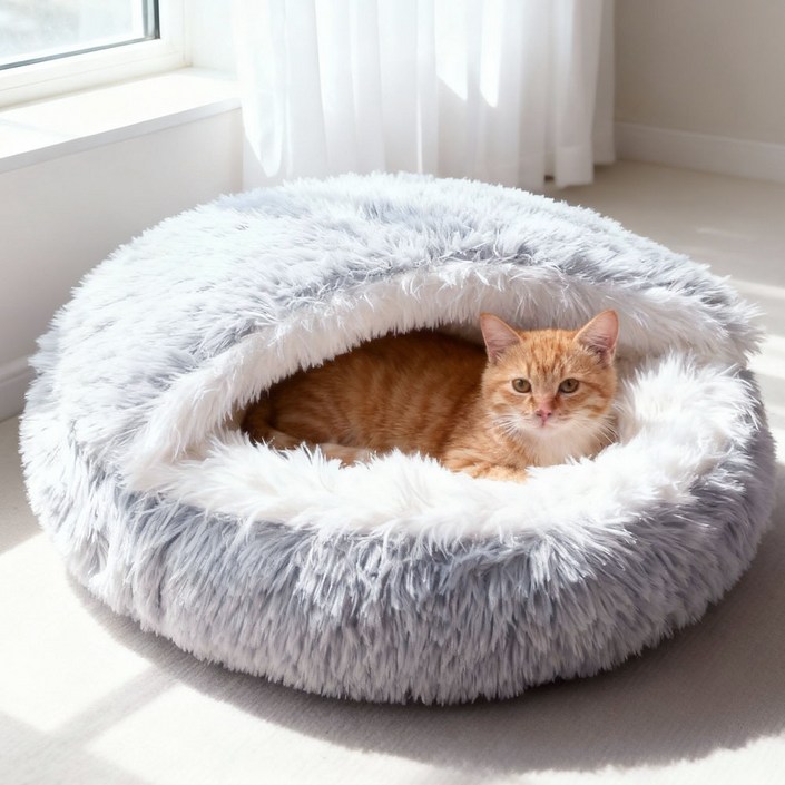 [블랙 프라이데이 할인]LareinaT 강아지 고양이 숨숨집 조개 고양이집 강아지 겨울집, 1개, 그레이