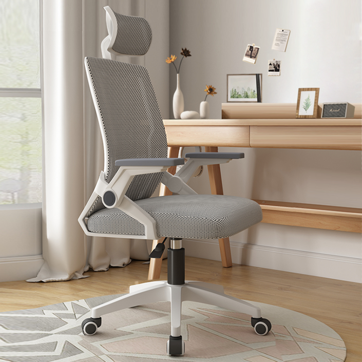 Kurua 라텍스 사무용 메쉬의자 의자 화이트그레이, 라텍스헤드레스트팔조절