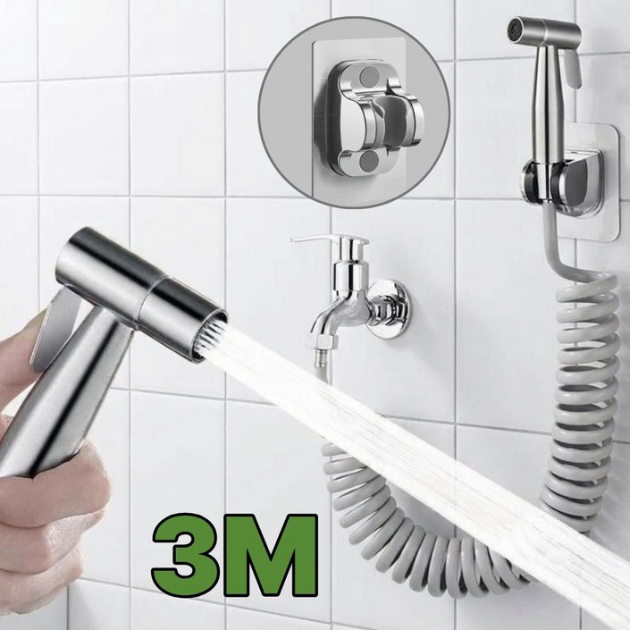 토도판다 304 스테인레스 욕실 베란다 청소건 3m 호스, 실버, 1세트