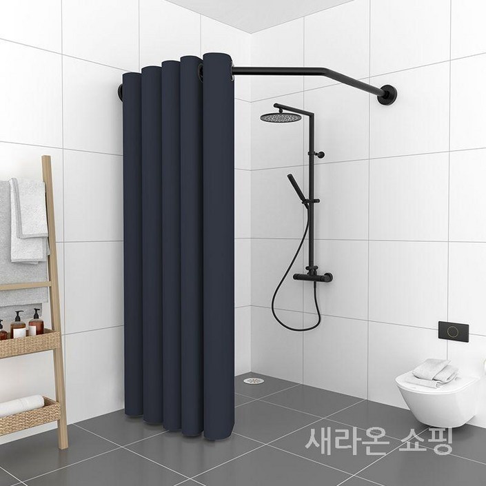 새라온쇼핑 욕실커튼 접이식 샤워커튼 간이 칸막이 파티션 방수포 방수천 샤워실, 4. 블랙 라드노블 블루