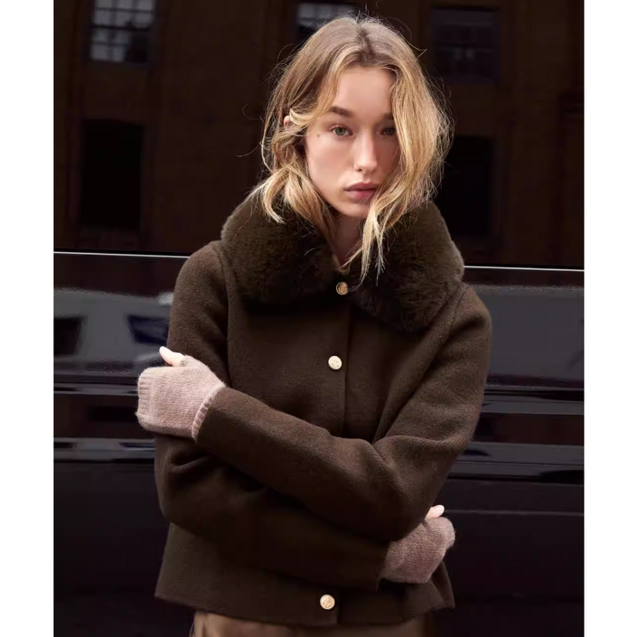 자라 겨울 신상  페이크 퍼 효과 목선 니트 가디건 재킷