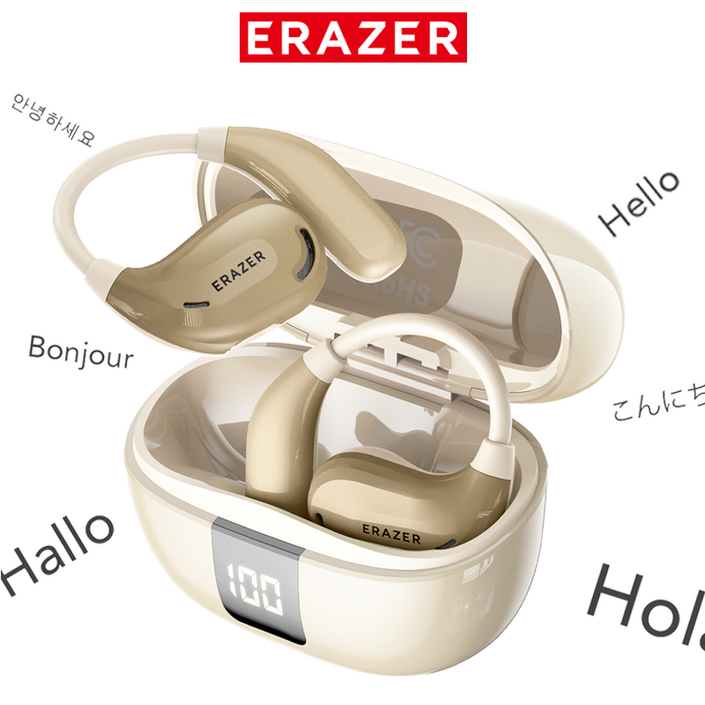 ERAZER XT66PRO 완전 무선 블루투스 이어폰 134개 언어 AI 번역 지원 OWS 베이스 스포츠 이어폰, 미색, AI 버전