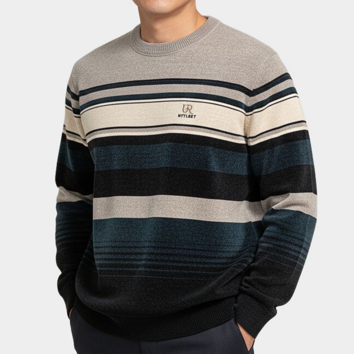 코엑티 남성 겨울 두꺼운 리치 벨벳 셰닐 라운드 스웨터