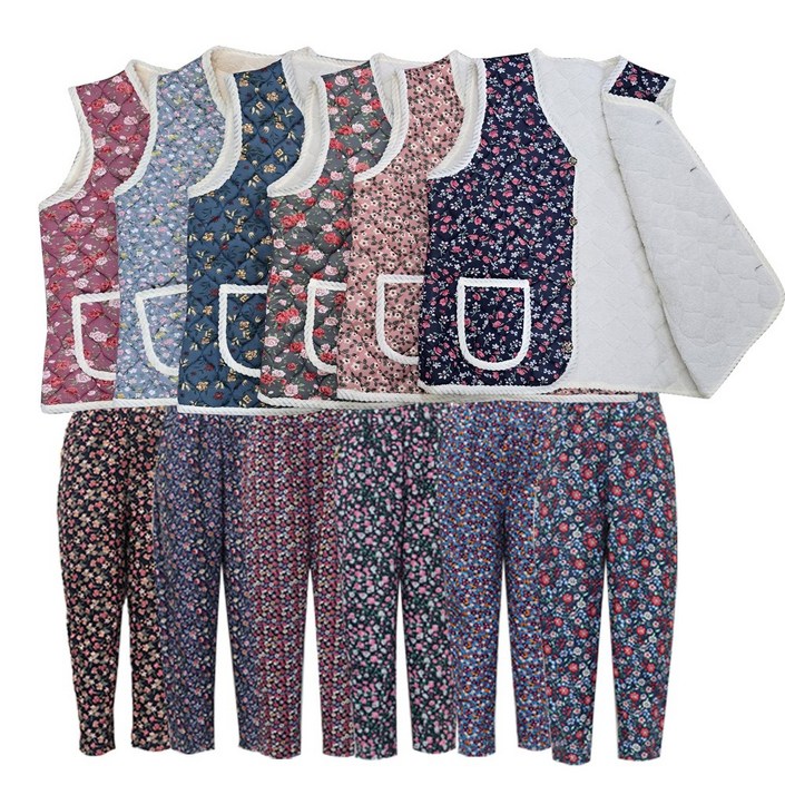 쓰리몰 김장조끼  기모 꽃무늬 바지 세트  할머니 엄마 촌캉스 조끼 겨울 포근한 기모안감 꽃무늬 바지