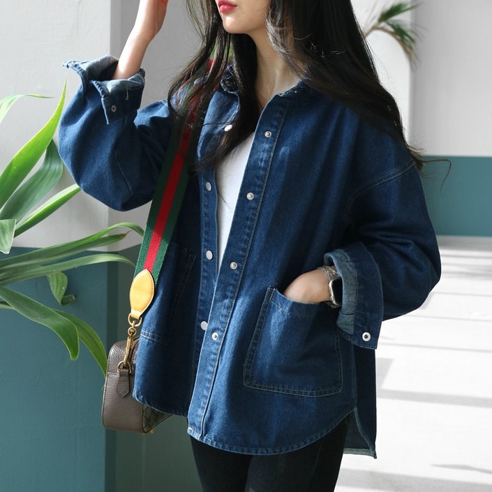 메리앤유 포켓 디테일 또또단추 오픈형 데님 자켓 청 남방 코트형