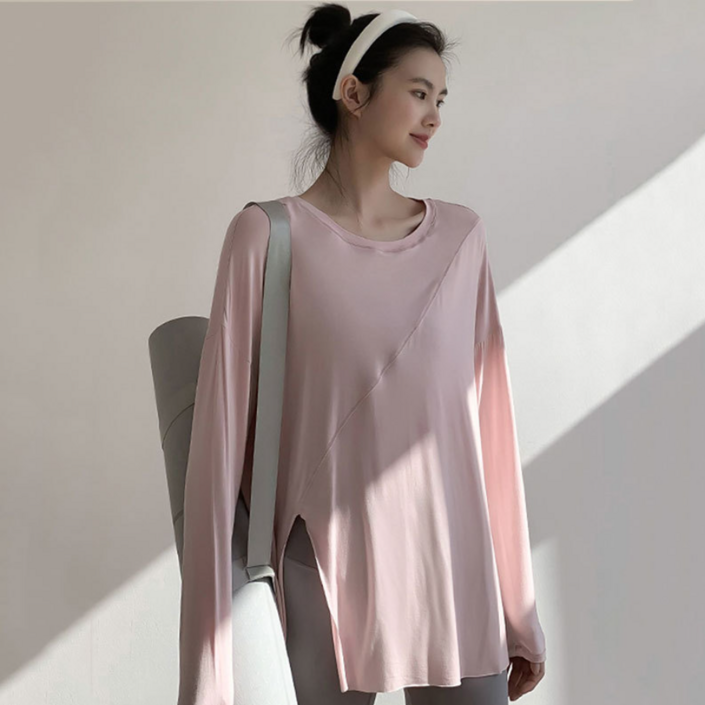 스판덱스 요가복 필라테스복 상의 오버핏 긴팔 티셔츠 4colors
