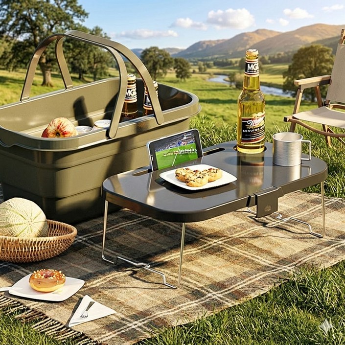 접이식 캠핑 피크닉 테이블 겸 수납바구니, 올그레이