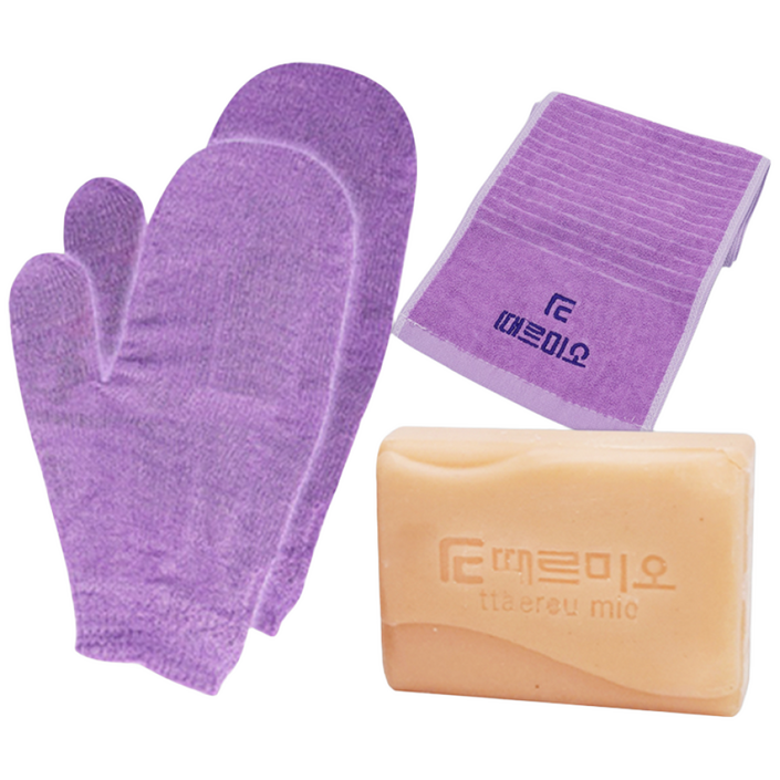 세트상품때르미오 한방미용비누때술술 때장갑때타올 비누 수건 타올, 1개, 1개입, 목욕A때장갑1벙2P때비누1때타올1