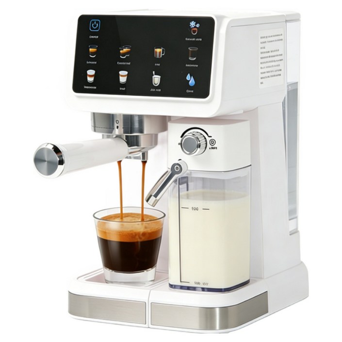 전자동 에스프레소 커피머신 20bar  내장형 밀크 프로듀서터치스크린  콜드브루 커피와 카푸치노라떼 제작  스테인리스 스틸 소재  사무실 및 가정용으로 적합, 흰색, 15600
