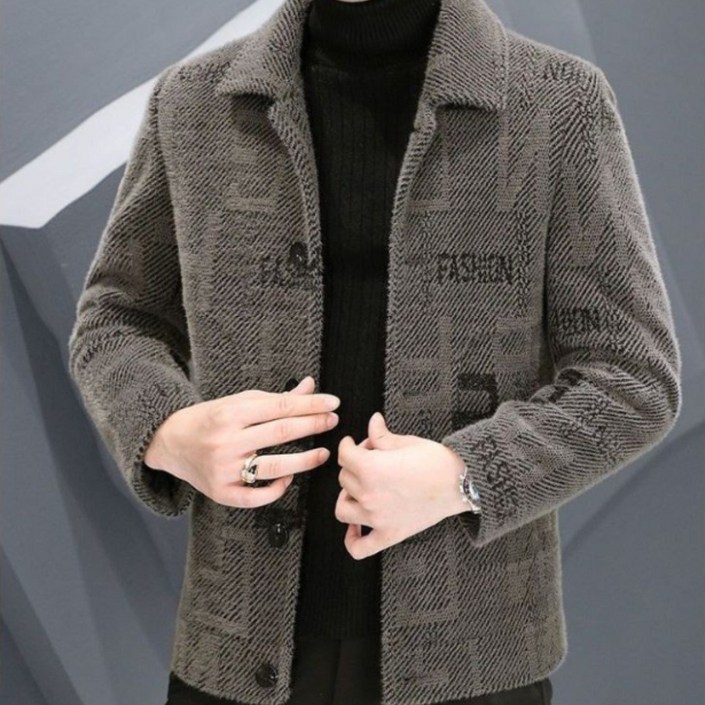 AOKADA 남자의 가성비 좋은 칼라 모직 코트 무지 가디건 자켓