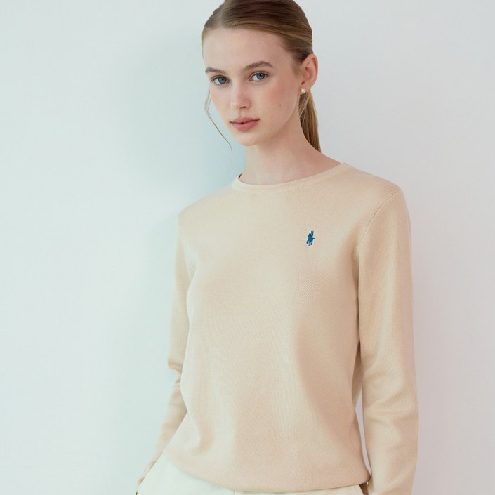 라파클럽 여성 라운드넥 심플 스판 긴팔 니트 스웨터