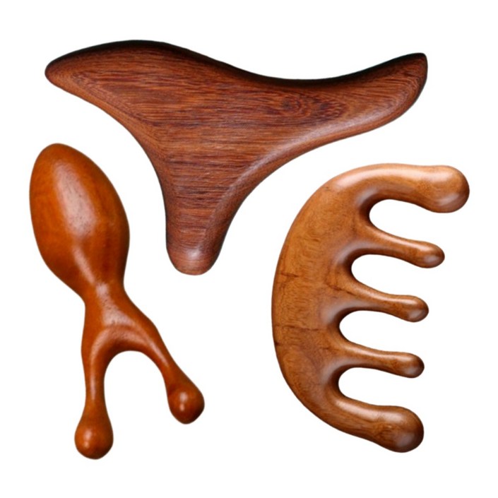 유엔즈 나무 괄사 바디 페이스 두피 마사지기 3종세트