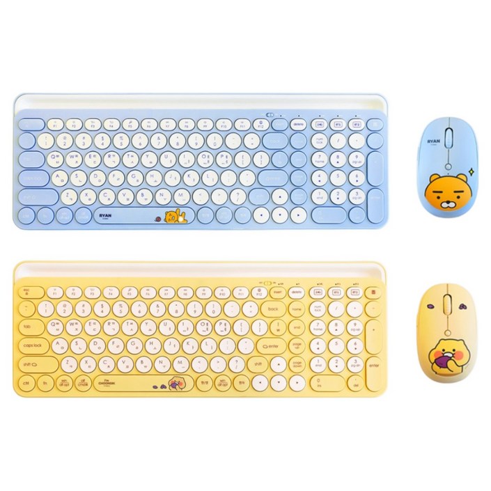 카카오프렌즈 춘식이 라이언 무선 블루투스 마우스 키보드 세트, 라이언 KFK100RKFM100R