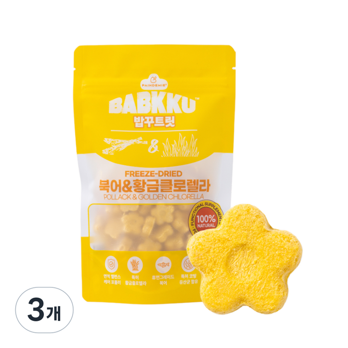 팡드미 밥꾸 트릿 북어  황금 클로렐라 꽃 모양 고양이 강아지 동결건조 유산균 간식 30g, 3개, 30g, 북어황금클로렐라