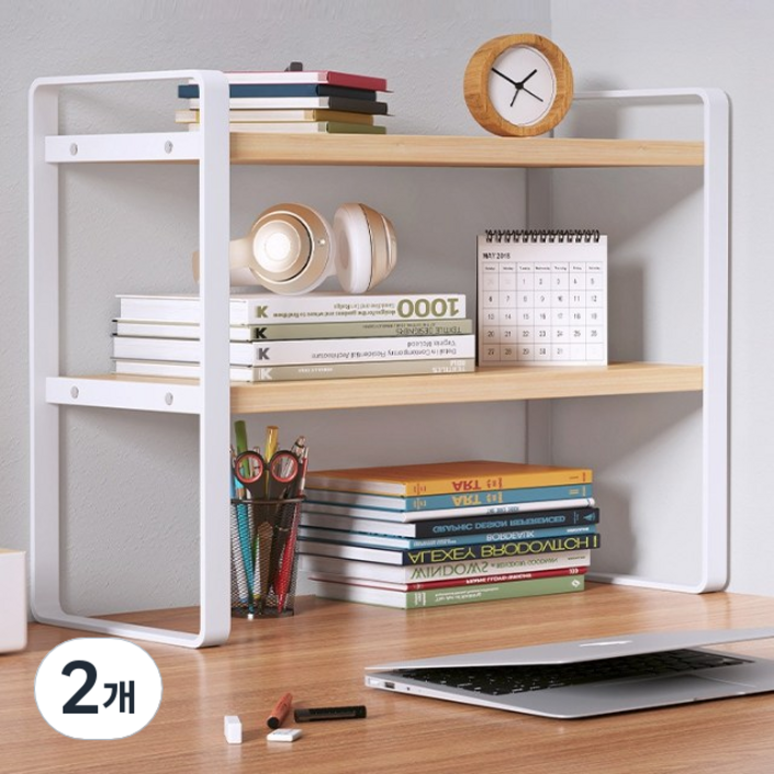 레디박스 다용도 책상정리 미니 수납 선반 2단, 우드화이트, 2개