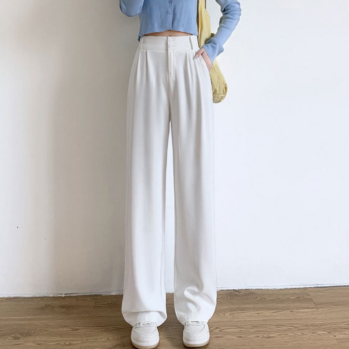 엘쏘 여성용 캐주얼 핀턱주름 포켓 뒷밴딩 일자핏 빅사이즈 롱 슬랙스