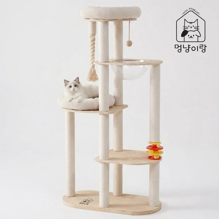 멍냥이랑 원목 캣타워 캣폴 스크래쳐, 1개, 몽실몽실 구름 캣타워