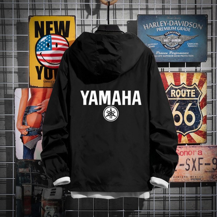 형광색 오토바이 바람막이 혼다 야마하 바람막이 자켓 라이딩, 블랙 Yamaha 525 단일 레이어