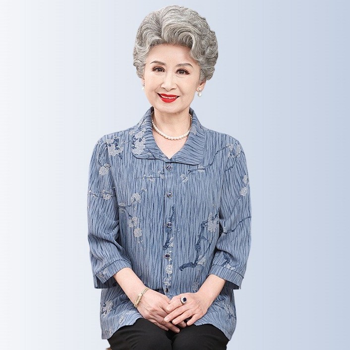 Asure 중년 여성 코트 엄마 옷 플라워 패턴 셔츠 50대 60대